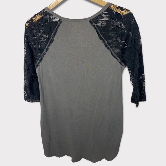 Revolve Free People Renegade Raglan Tee Metal Folk Size Small Lace Bohemian Top - Picture 5 of 16